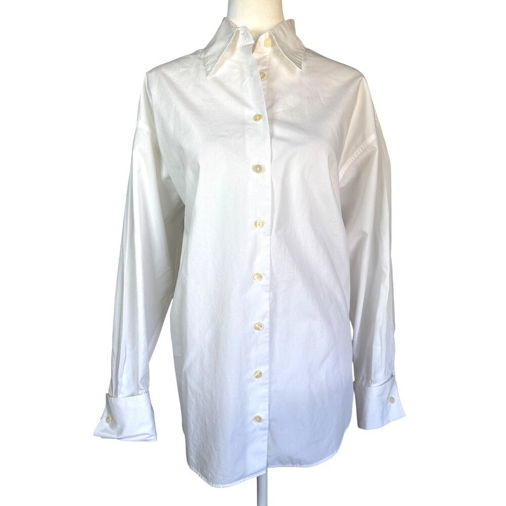 Ann Taylor‎ Blouse Size Medium White Professional 100% Cotton Button Front